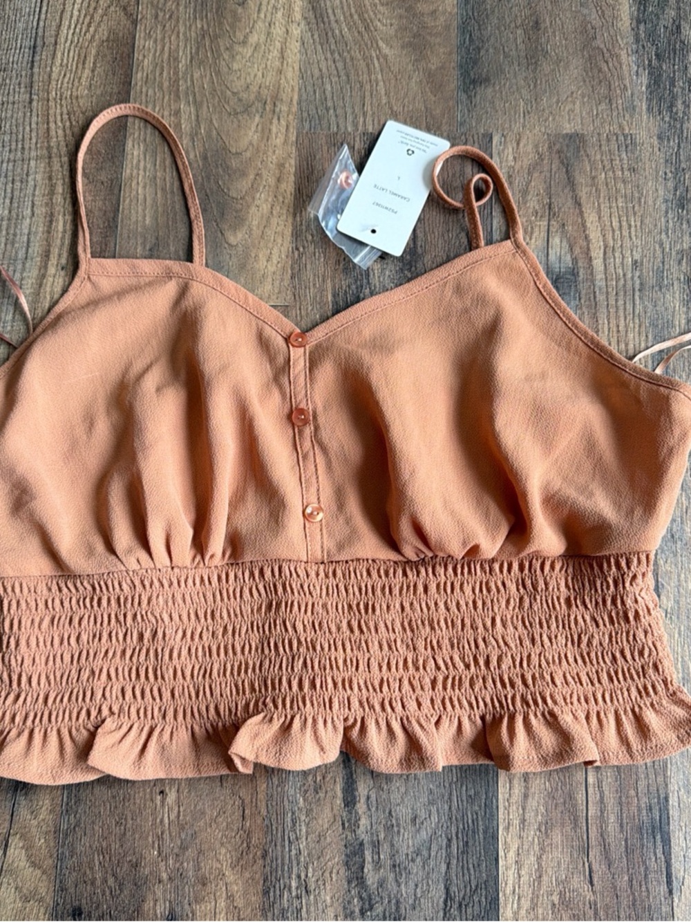 Pink Rose Rust Orange Smocked Cami with Ruffle Hem